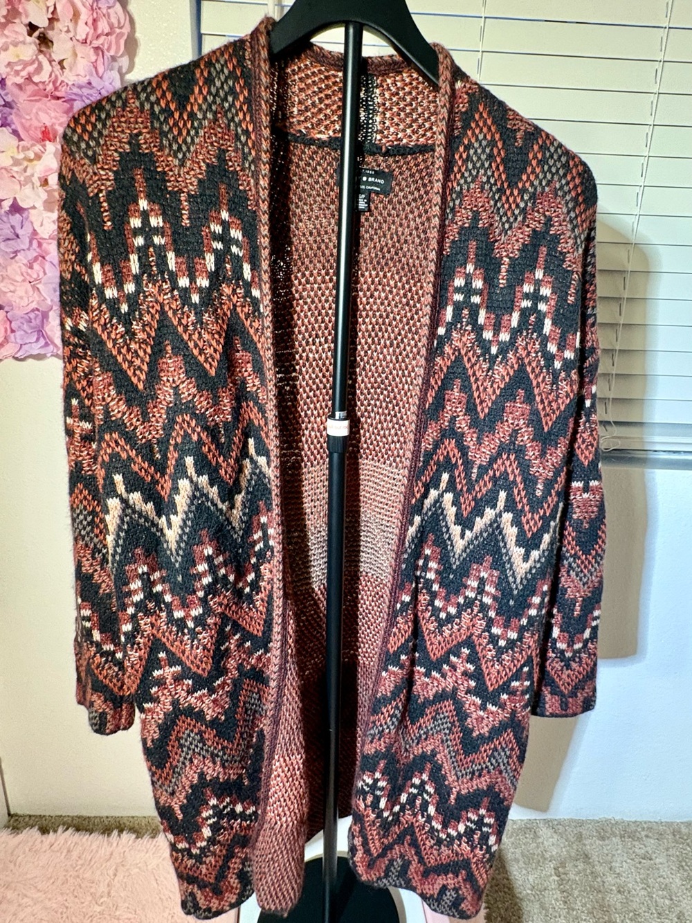 Lucky Brand Long Aztec Southwestern Open Front Cardigan Sweater S